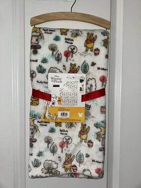 Winnie the Pooh Pet Blanket - White with Red, Yellow, Green, Blue Accents